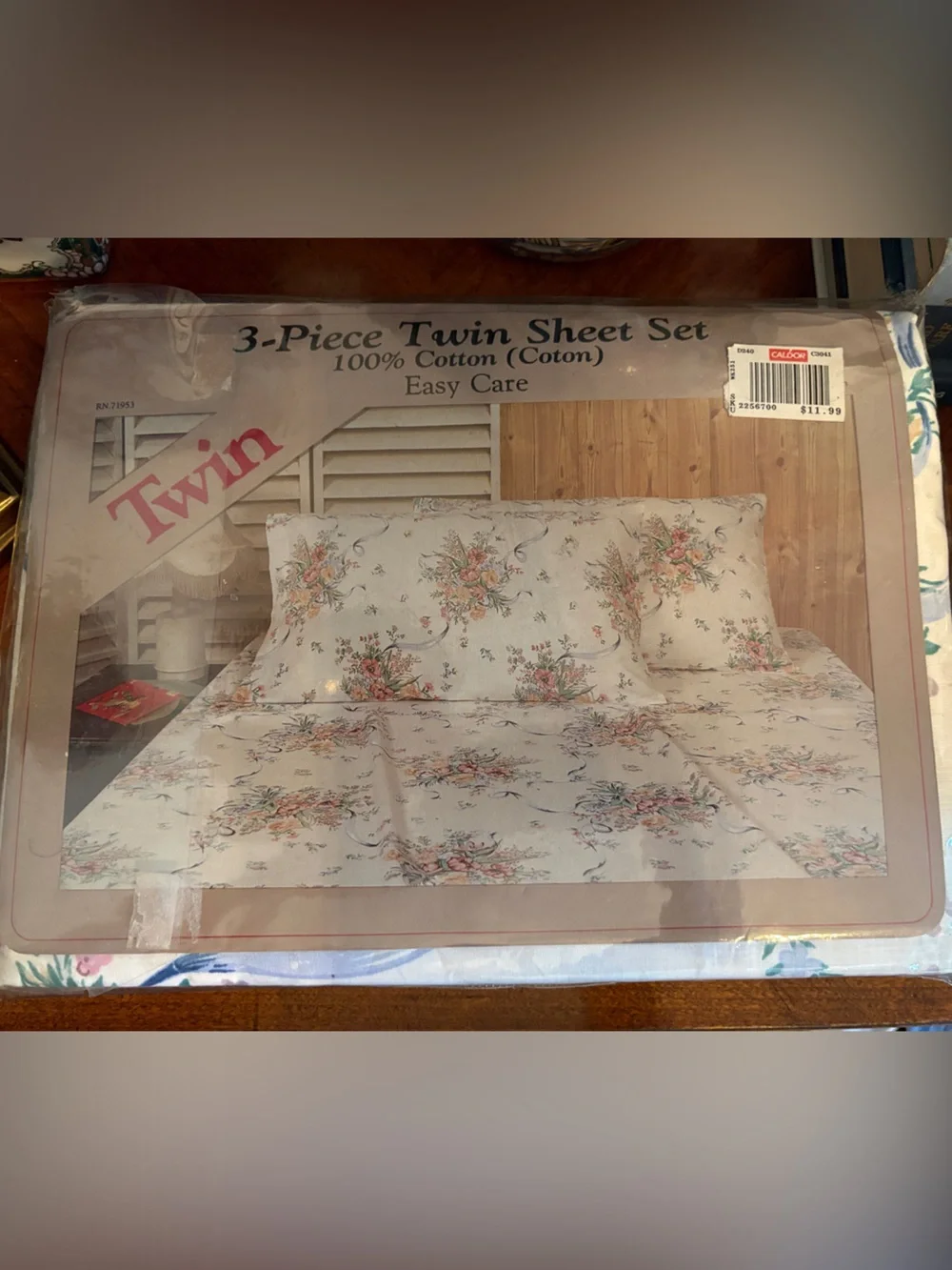 New Old Stock NIP Ladley White Floral 3-Piece Twin Sheet Set, 100% Cotton